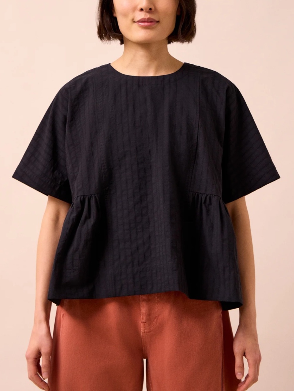 Beyond Nine Marlow Cotton Top in Black Self Stripe